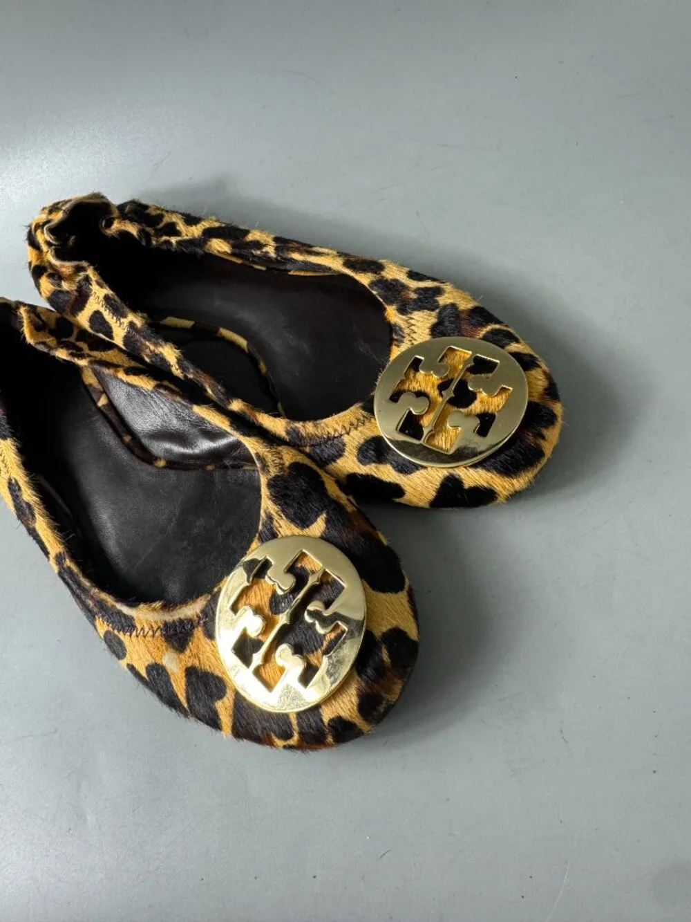 Tory Burch Reva Leopard Calf Hair Animal Print Ballet Flats, Size 9 1/2